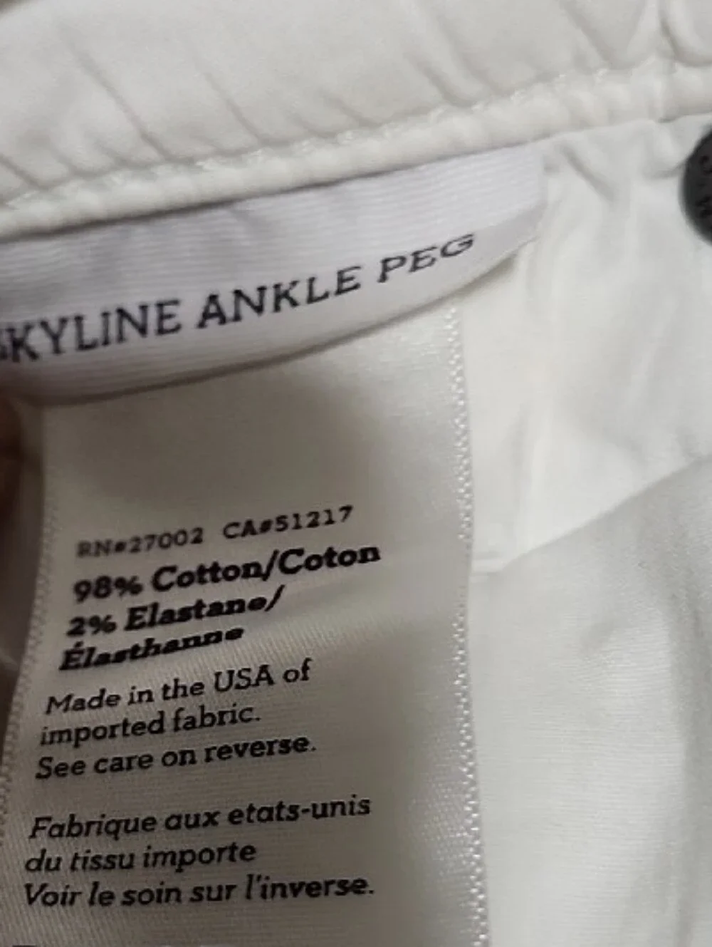 PAIGE Skyline Ankle Peg White Skinjy Neutral Minimlaist Mid Rise Bodycon Fitted